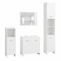 Set bagno moderno in legno bianco con specchio, armadio alto e mobile lavabo compatto