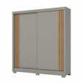 Armadio Guardaroba Dario con Ante Scorrevoli, Grigio/Natura, Grande Capacità 200x48,5x215 cm