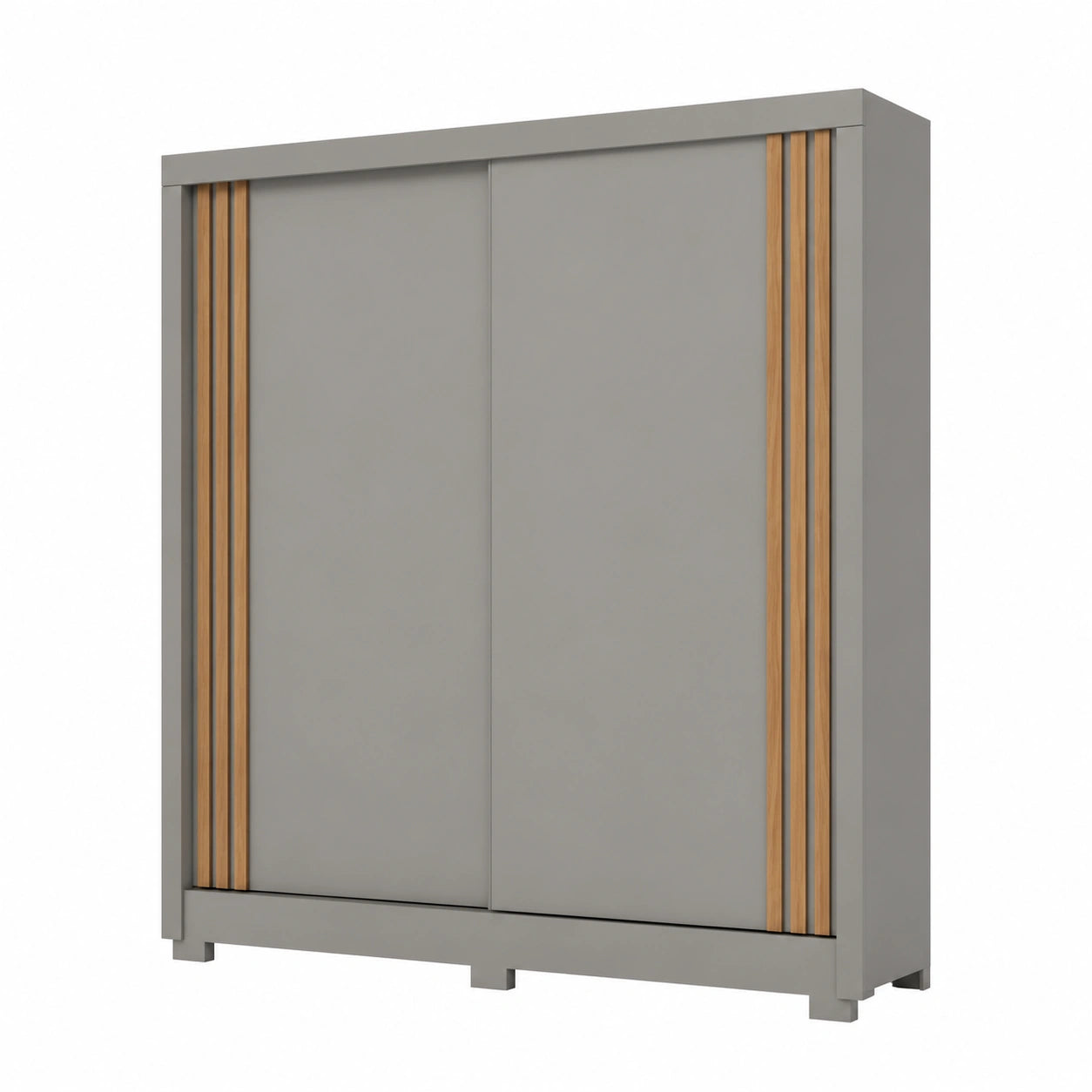 Armadio Guardaroba Dario con Ante Scorrevoli, Grigio/Natura, Grande Capacità 200x48,5x215 cm