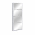 Mobile Scarpiera con Specchio, 4 Ante, Bianco Fiammato, 63x154x18 cm