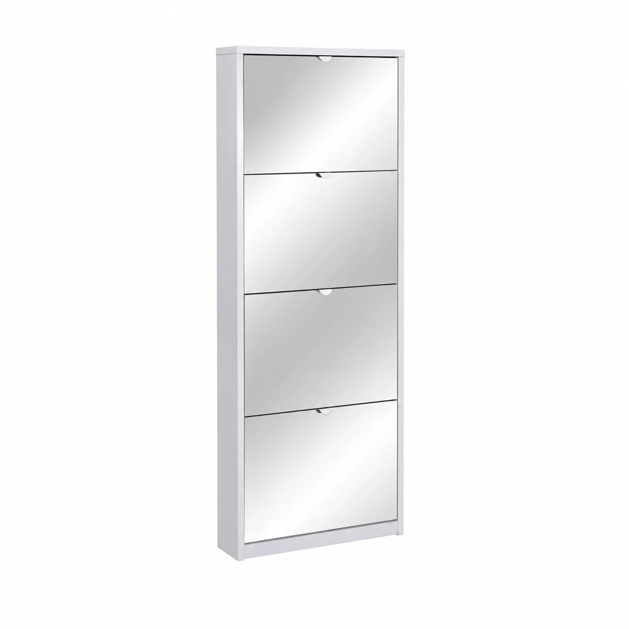 Mobile Scarpiera con Specchio, 4 Ante, Bianco Fiammato, 63x154x18 cm