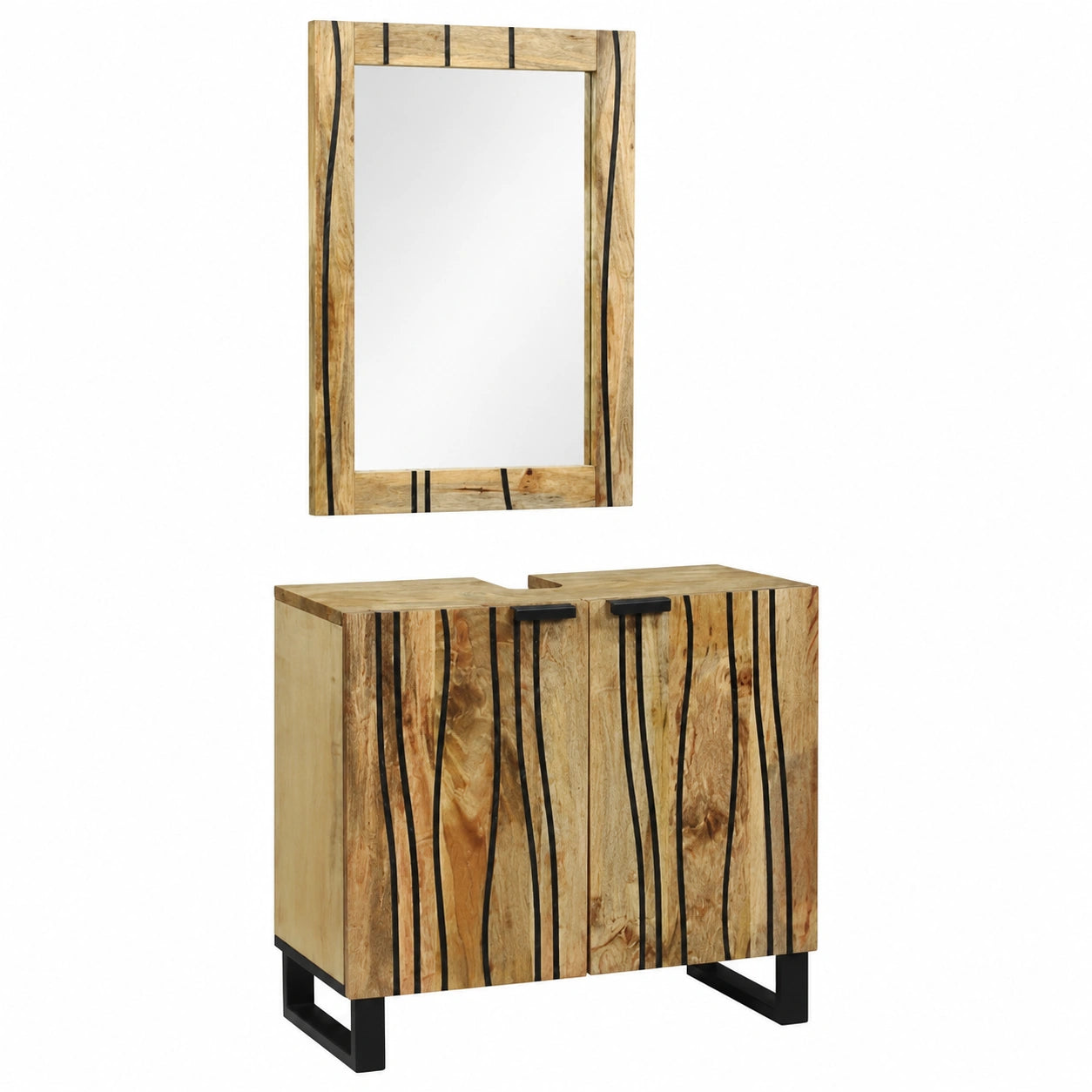 Set bagno moderno in legno, 2 pezzi, specchio 50x70 cm, 62x33x58 cm, marrone robusto per ogni bagno