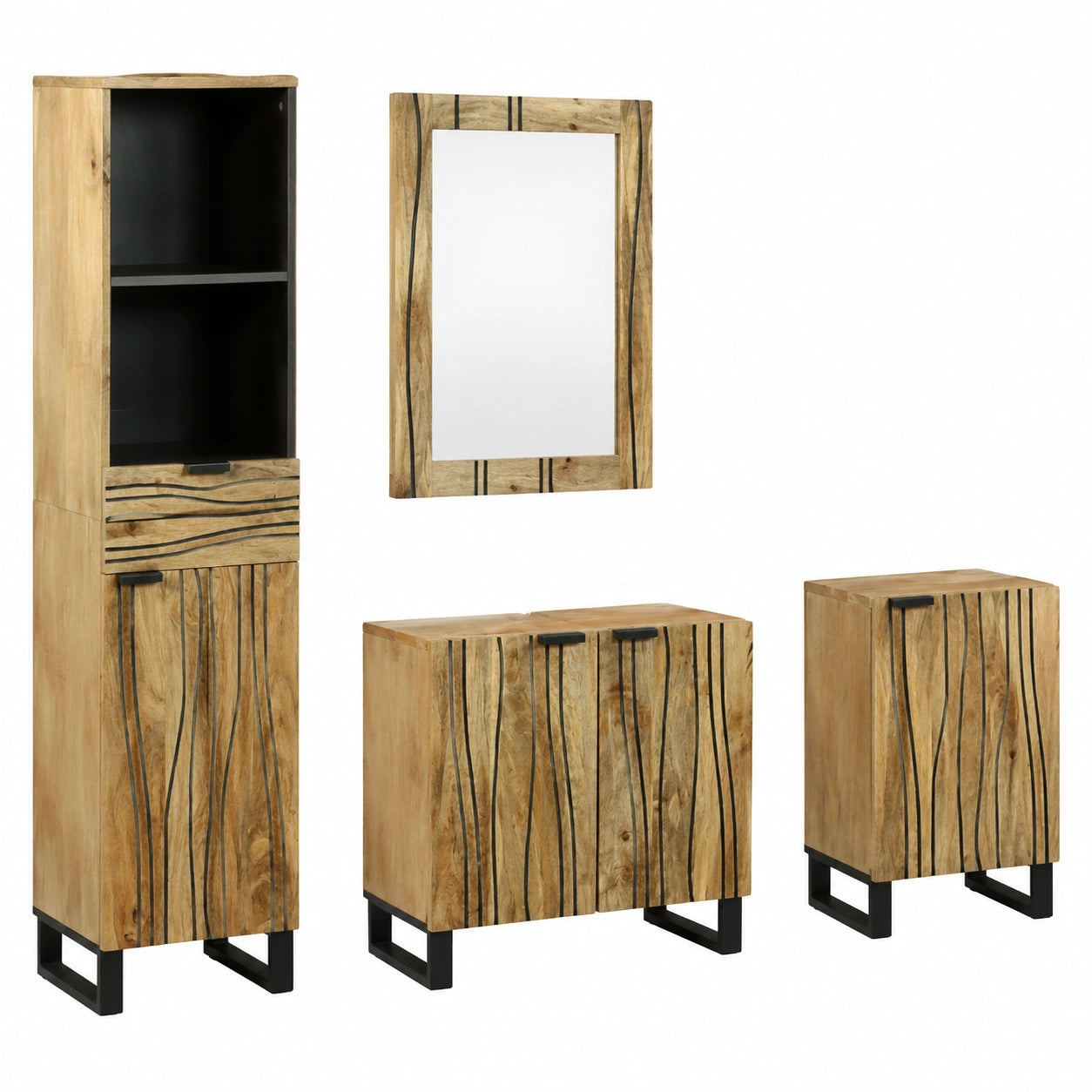 Arredo bagno moderno con lavabo, specchio e armadi eleganti