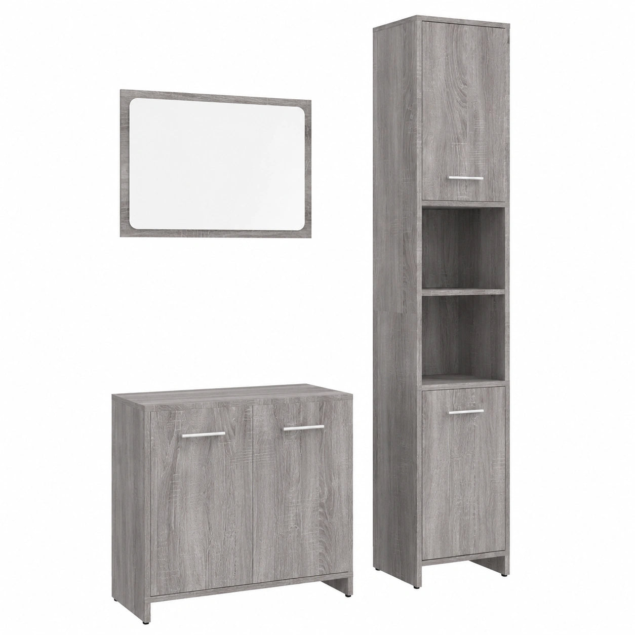 Set bagno 60 cm stile moderno con specchio e armadio alto salvaspazio