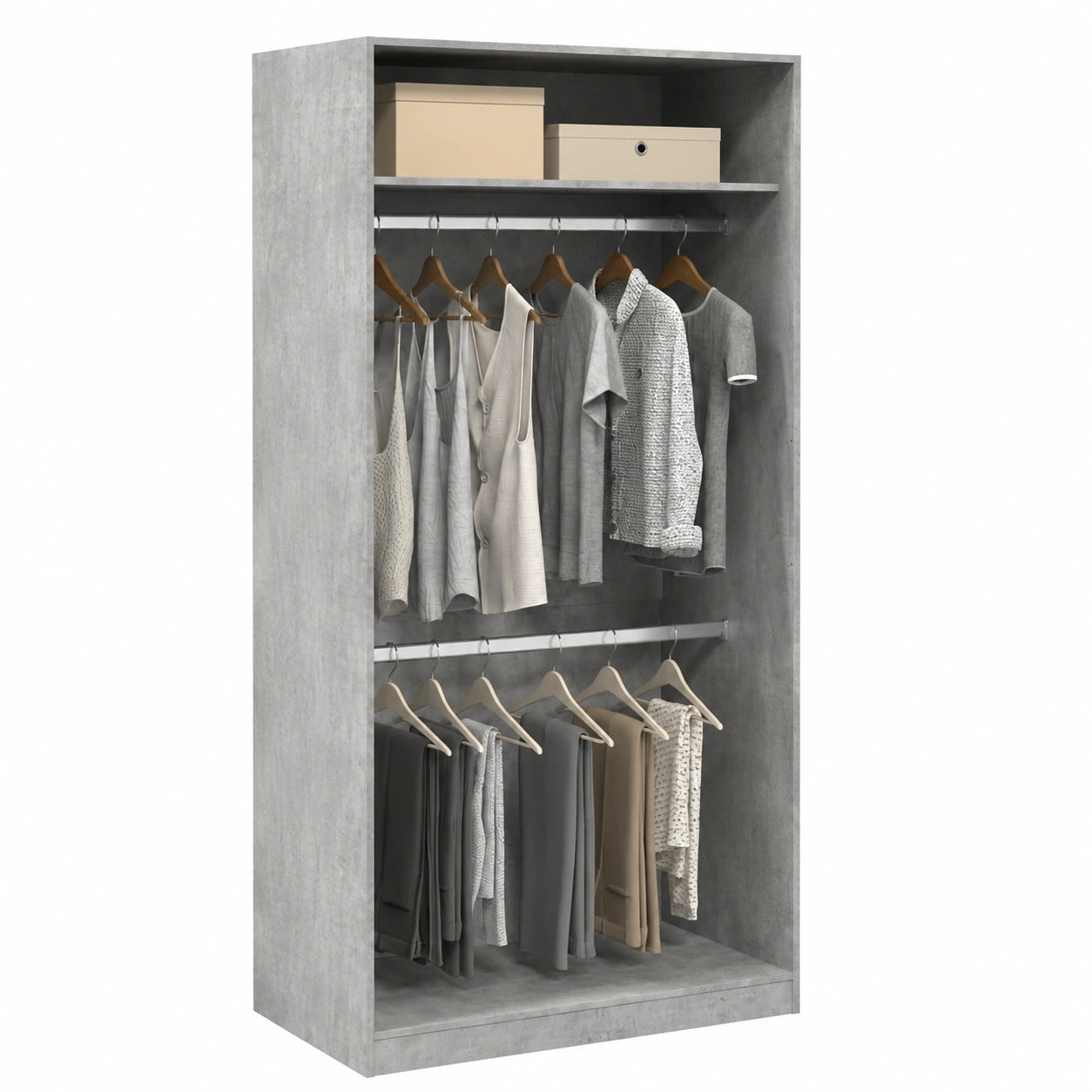 Guardaroba in legno grigio cemento con ante scorrevoli, 100x50x200 cm, versatile per camera da letto e corridoio