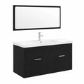Set bagno moderno 3 pezzi nero effetto rovere con specchio e armadietti, montaggio a parete