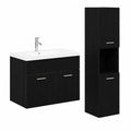 Set bagno rovere nero con specchio e ripiani, 4 pezzi, 90x38,5x46 cm