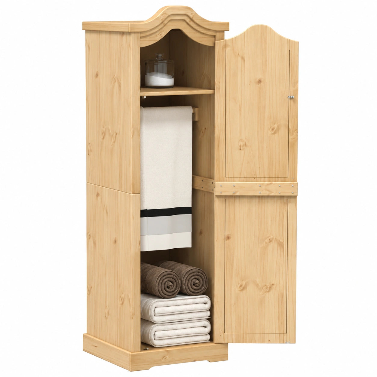 Armadio in Pino Massello con Ante Scorrevoli e Vano Contenitore, 55x52x170 cm
