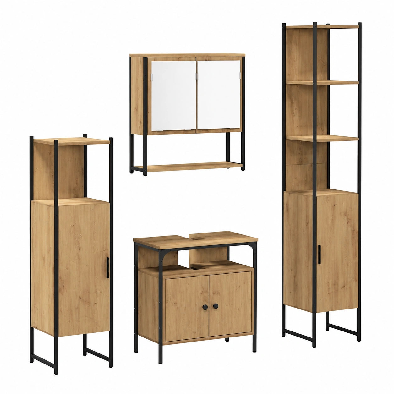 Set bagno moderno in rovere Artisan, specchio e armadio a parete