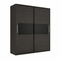 Guardaroba scorrevole moderno con ripiani e barre appendiabiti, finitura cenere-nero, dimensioni 207,6 x 180 x 55 cm