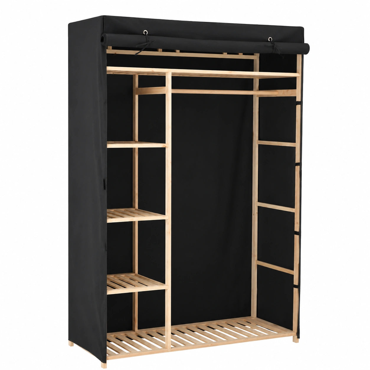 Guardaroba in tessuto grigio con ante scorrevoli e scaffali 110x40x170 cm