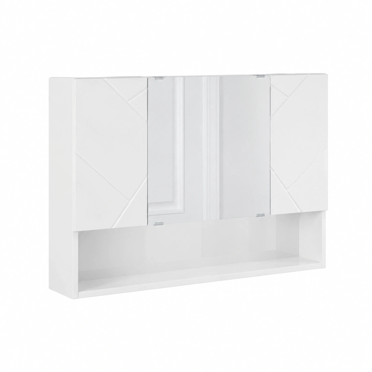 Mobile a Specchio Bianco Lucido, 80x17x55 cm, Montaggio a Parete, 3 Ante con Mensola