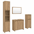Set bagno moderno in legno di quercia con specchio e armadio, per spazi piccoli e grandi