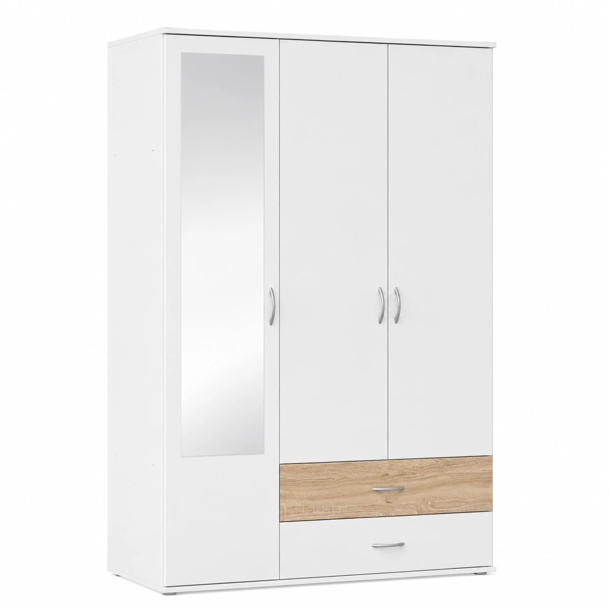 Rauch Armadio Noosa - Bianco/Rovere Sonoma, Specchio e Cassetti, 3 Ante, Accessori Inclusi
