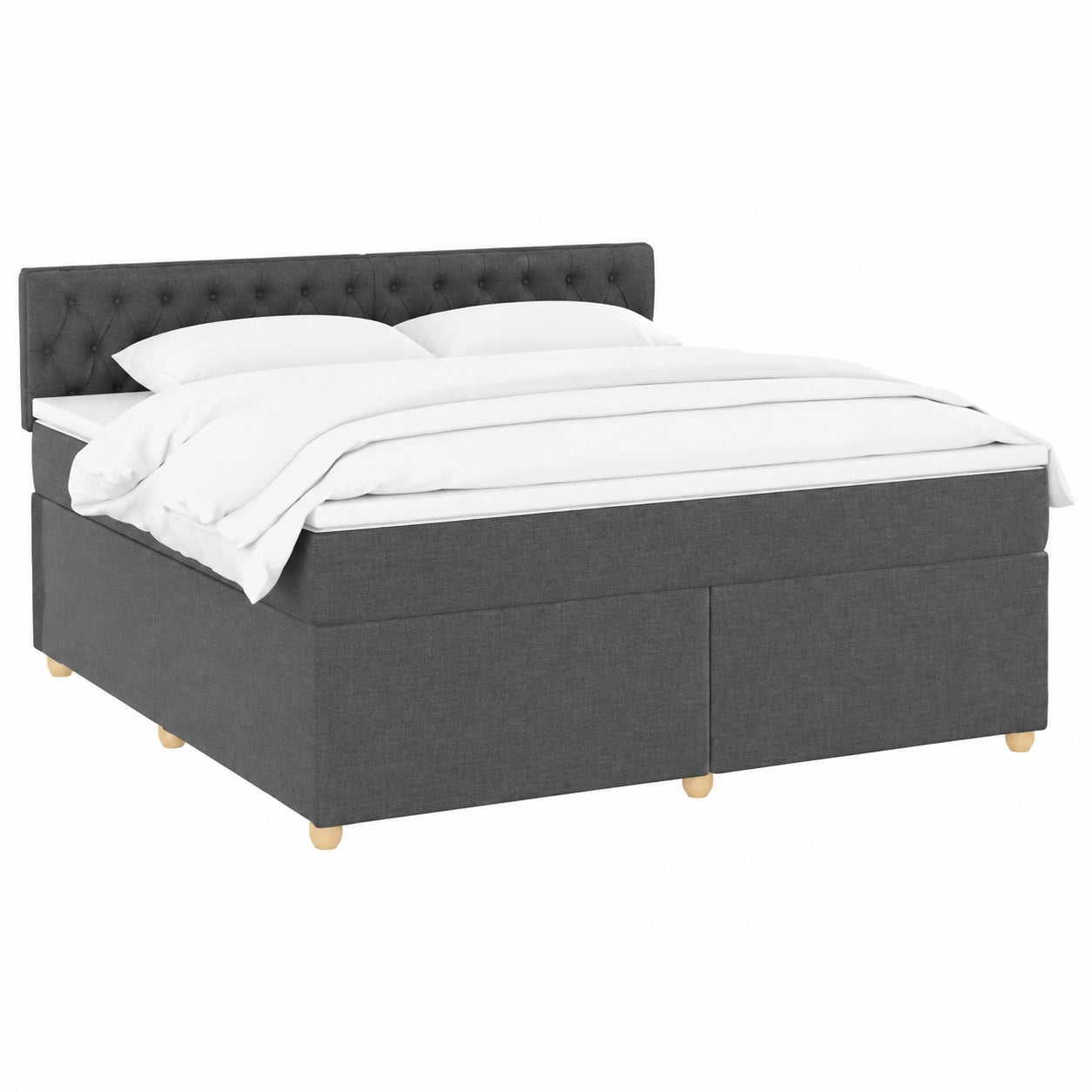 Letto Box Spring con Materasso, LED e Rivestimento Grigio Scuro 180x200 cm