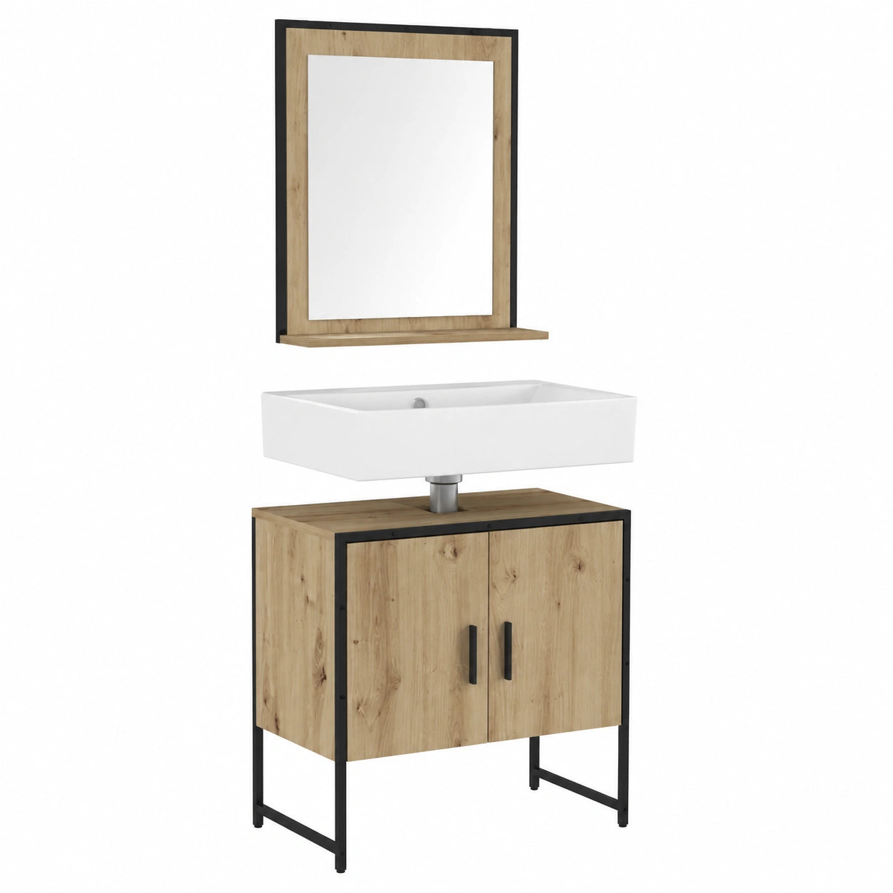 Arredo Bagno Sospeso con Specchio, 60x33x60 cm, Legno Marrone, Design Moderno Salvaspazio