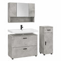 Set bagno moderno 3 pezzi, grigio cemento, con mobile sottolavabo e specchiera