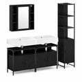 Set bagno moderno 4 pezzi rovere nero con specchio e armadi