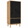 Armadio Nero in Legno di Pino con Cassetti 76,5x53x172 cm, Capiente e Impermeabile