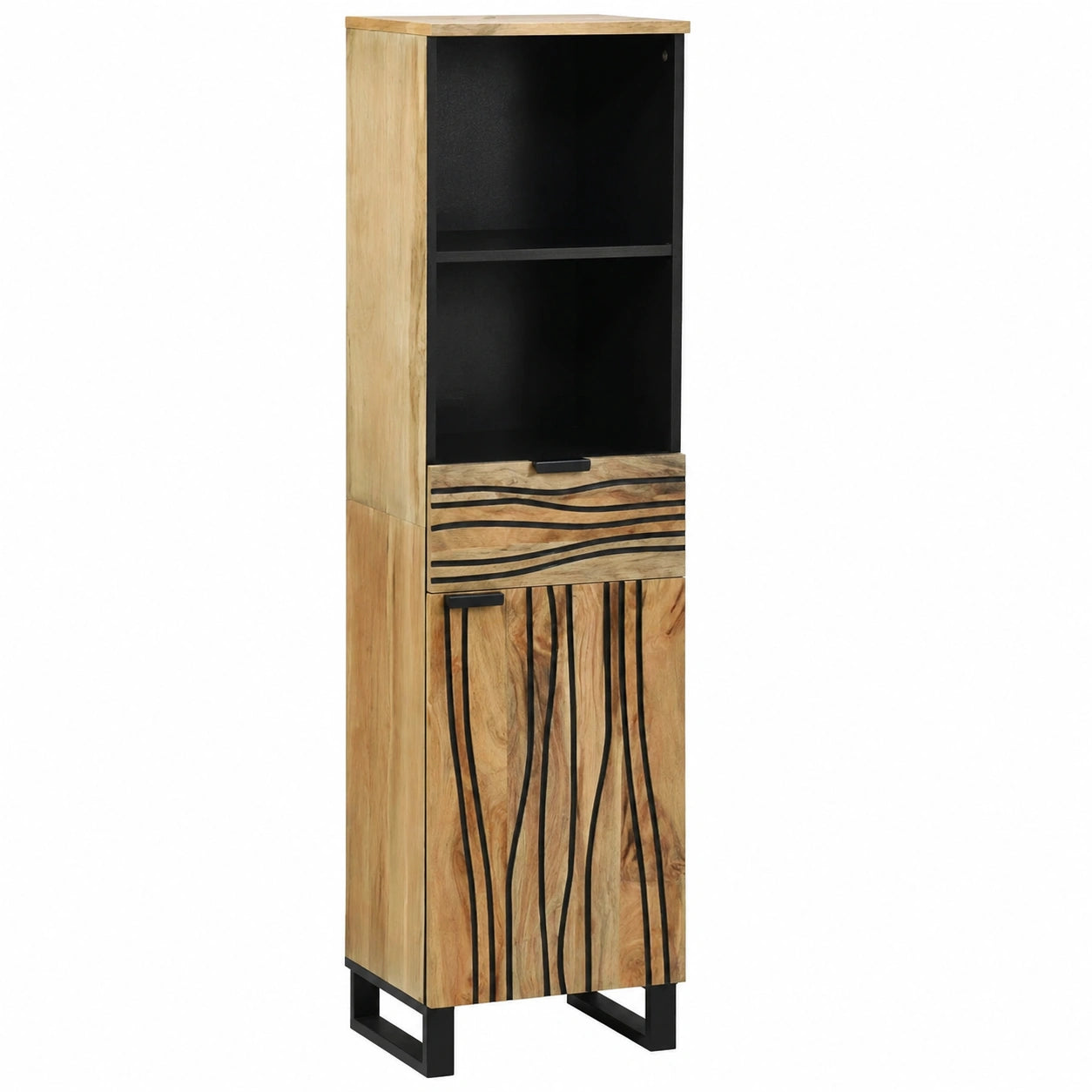 Set bagno moderno in legno con specchio e lavabo, 5 pezzi, 38x33x160 cm