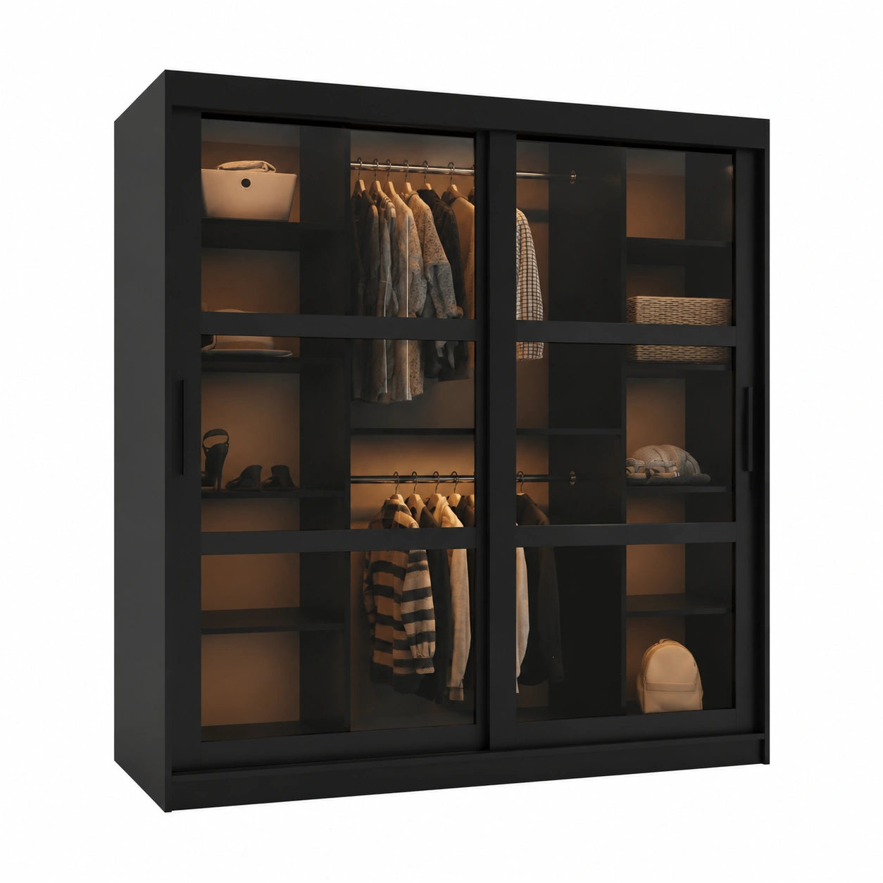 ABIKSMEBLE Armadio Moderno con Ante Scorrevoli, Ripiani e Vetro Fumè - Ideale per Camera da Letto o Soggiorno - 200x180x62 cm, Nero