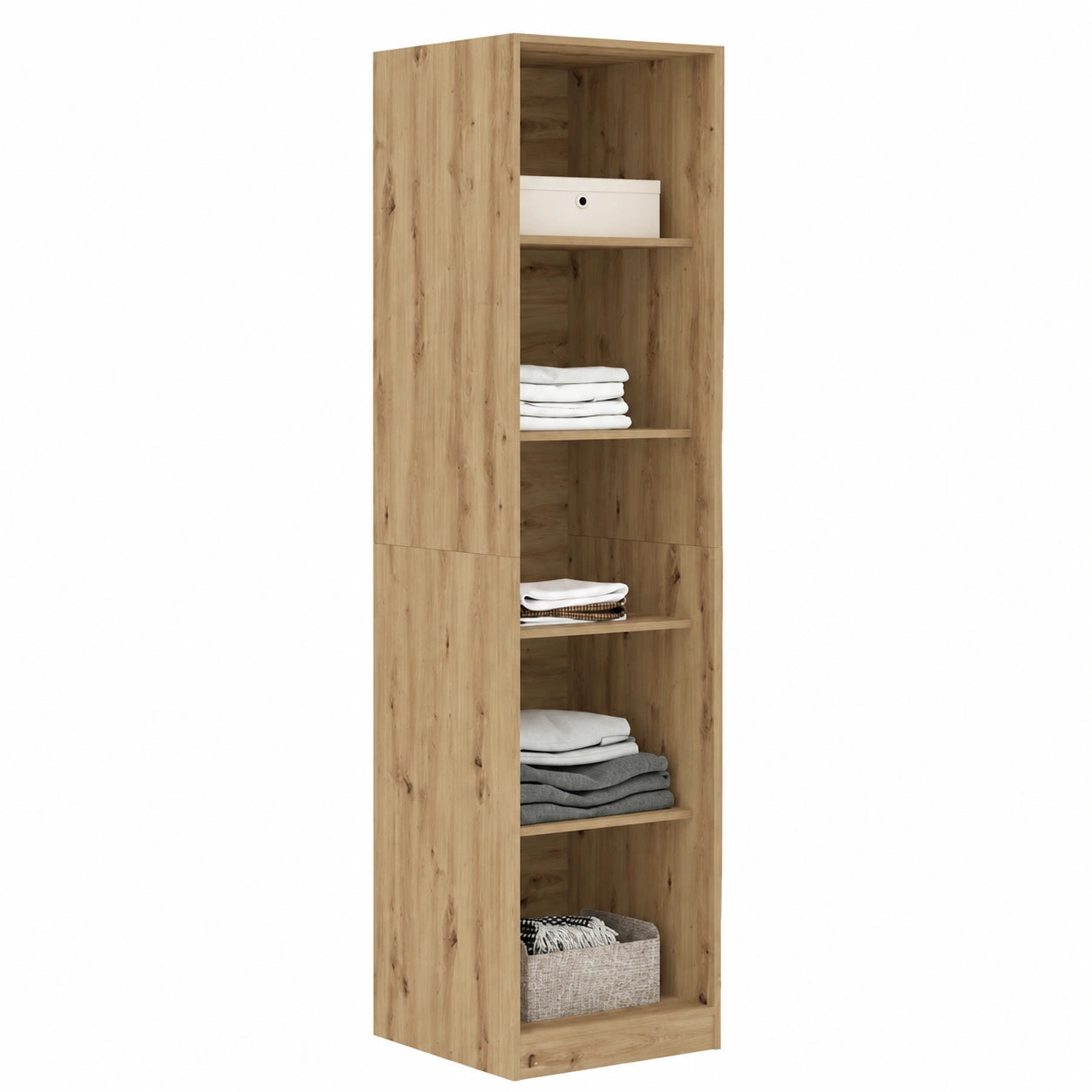 Armadio in Rovere Artisan con Ante Scorrevoli e Ripiani, 50x50x200 cm, per Camera da Letto e Corridoio
