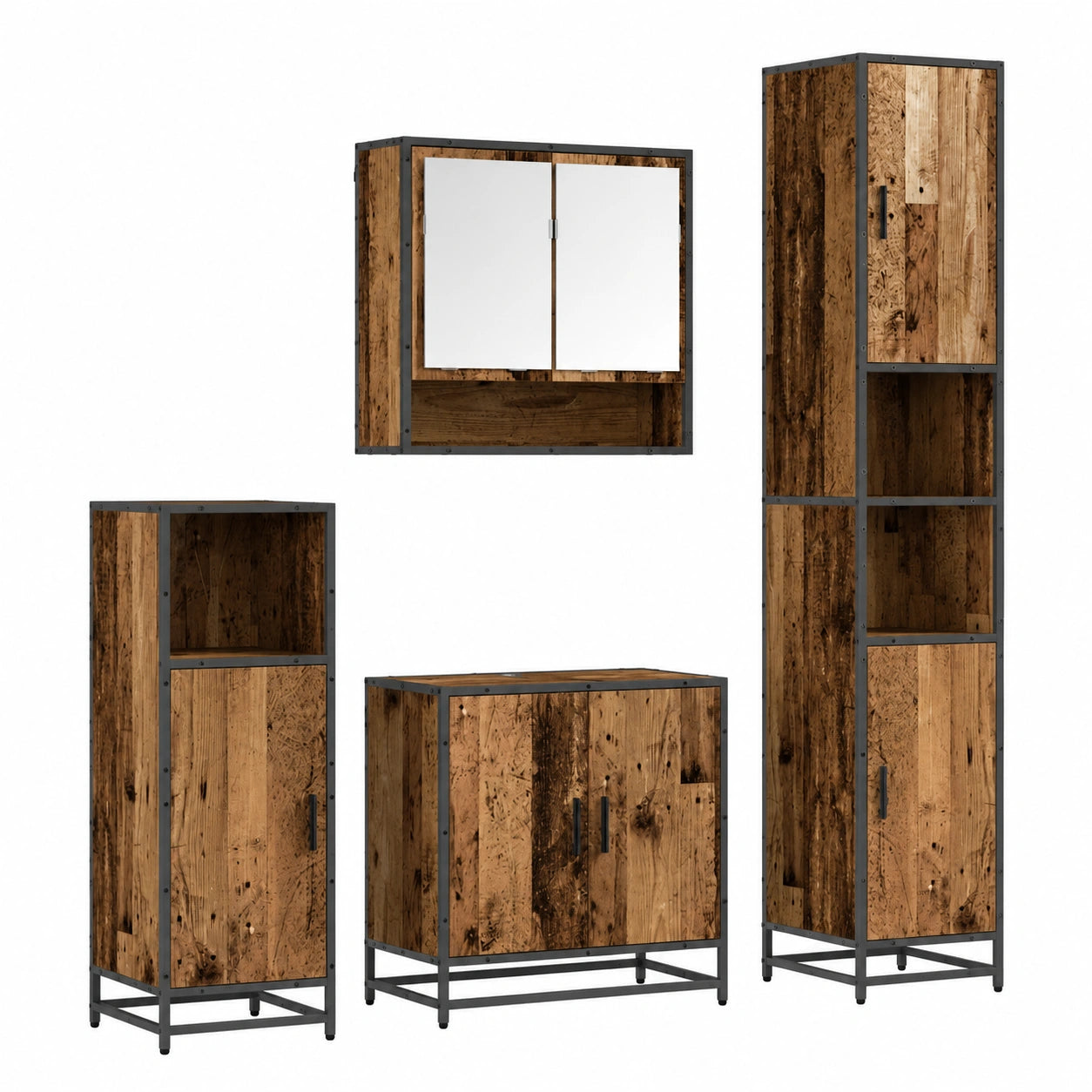 Mobili da bagno vintage 3 pezzi con specchio e grande armadietto a muro