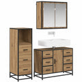 Set Arredo Bagno Moderno in Rovere con Specchio e Armadietti