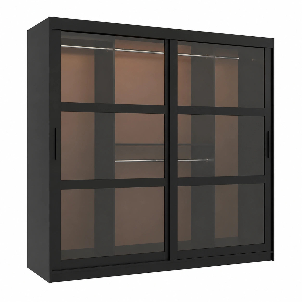 Guardaroba Moderno con Ante Scorrevoli e Vetro Fumè, 200x200x62 cm, Nero