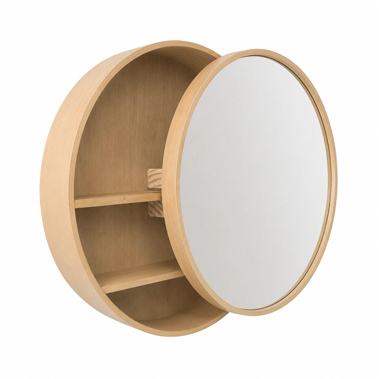 Armadio a Parete con Specchio Rotondo e Vano Trucco, Design Moderno per Bagno