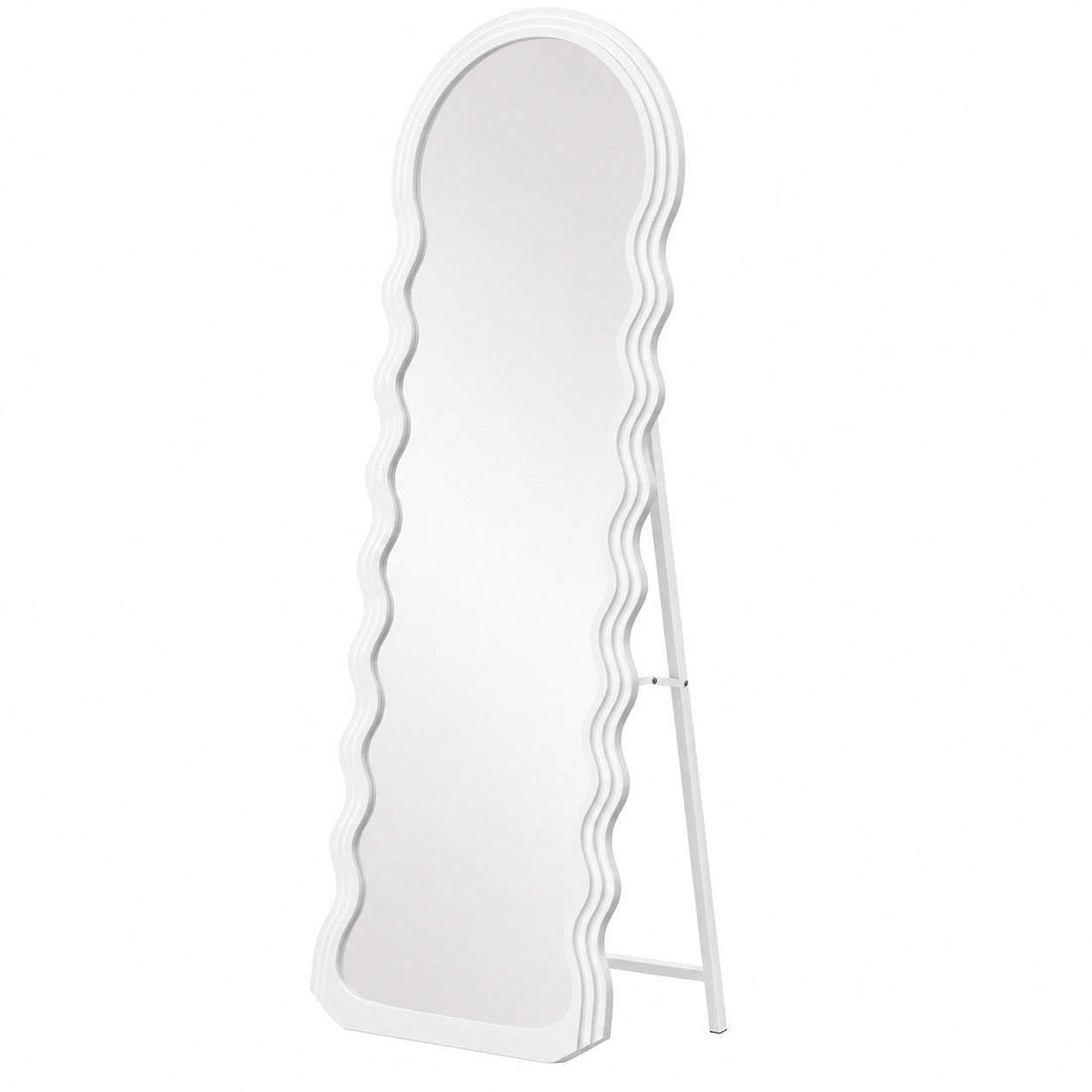 Specchio da Terra Irregolare con Cornice MDF, 160x50 cm, per Camera da Letto e Soggiorno, Bianco