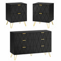 Set Arredamento Camera da Letto 3 Pezzi: Cassettiera 6 Cassetti e 2 Comodini Scandinavi, Dettagli Oro, Nero